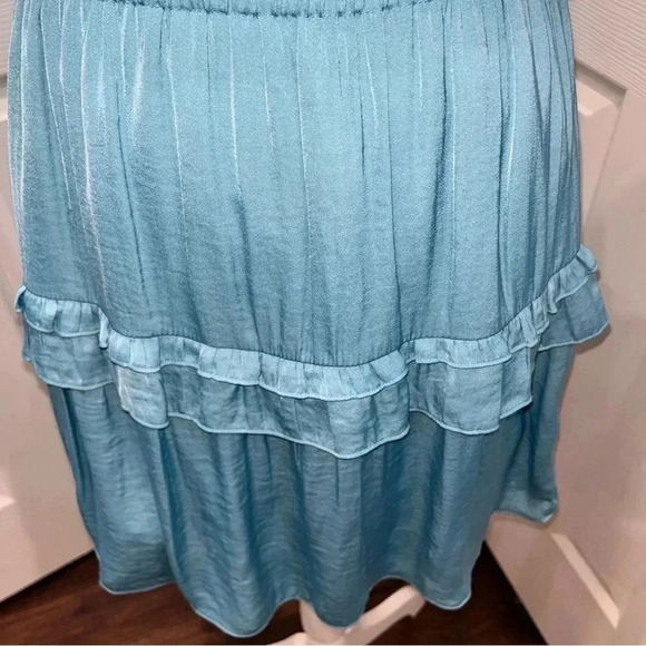 The Impeccable Pig v-neck, sleeveless, teal, ruffled tiered, mini dress - Picture 3 of 12